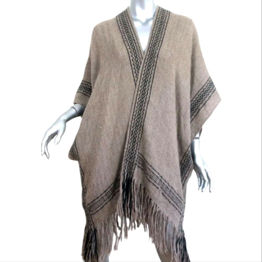 Ulla Johnson Handmade Alpaca Gray Tan and Black Poncho OS
